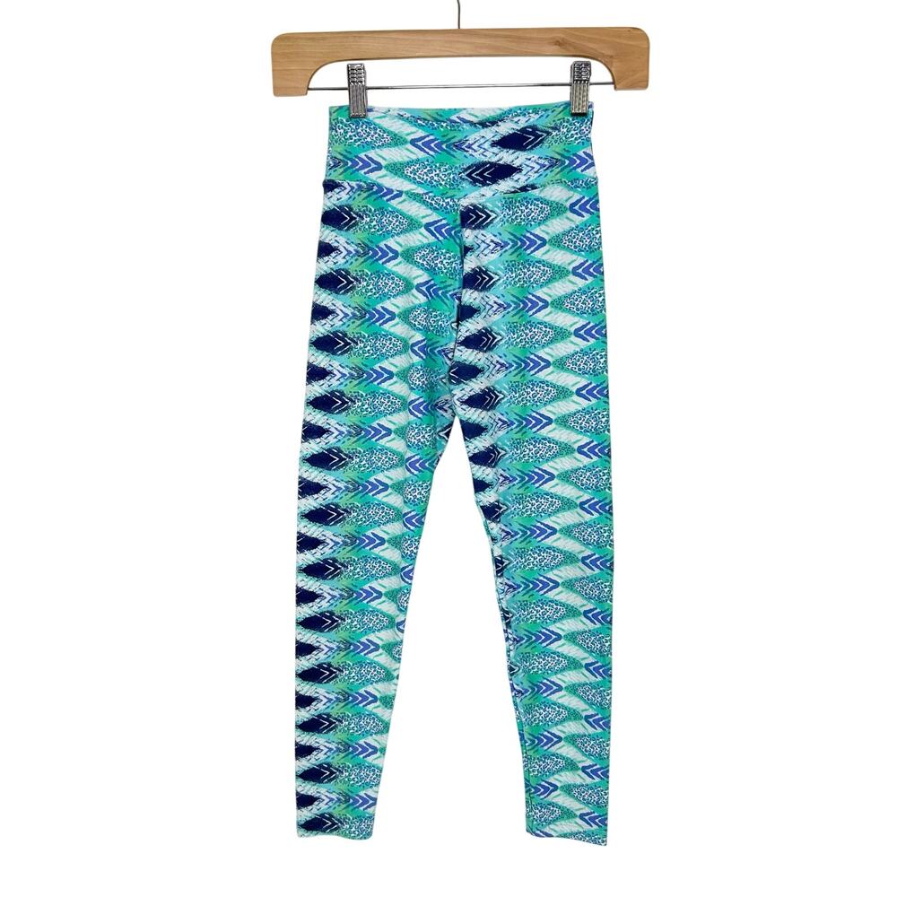 Liquido Yoga Legging Crop Turquoise Purple  Feather Cheetah Boho Print Small‎